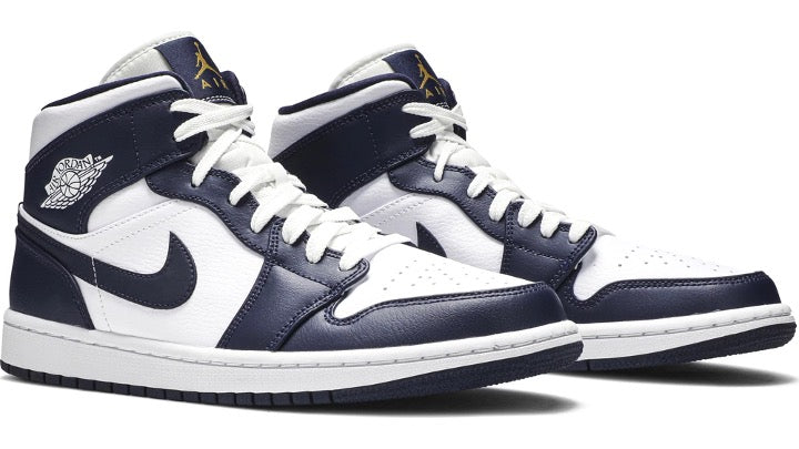 Air Jordan 1 Mid 'White Metallic Gold Obsidian'